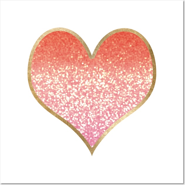 Heart - golden coral pink gradient Wall Art by peggieprints